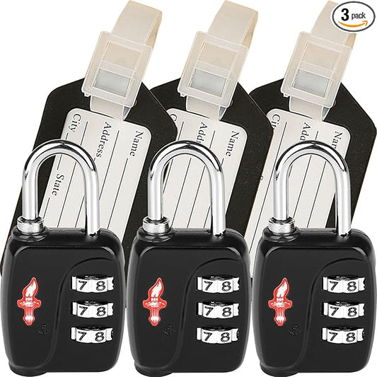 dwoyow 3 Sets TSA Approved Luggage Lock Combo - Secure Travel Essential w/Free Luggage Tag! Combination Lock for Suitcase...
