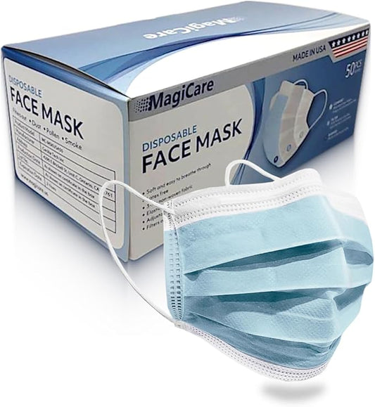 MAGICARE Made in USA Masks - Blue Disposable Face Masks - Medical Grade (ASTM Level 1) - Premium 3 Ply Face Masks Disposab...