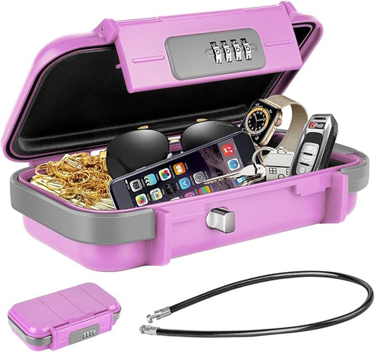 HUANLANG Portable Safe Lock Box with Combination Lock Mini Beach Travel Safe Waterproof Small Lockable Boxs with Removable...
