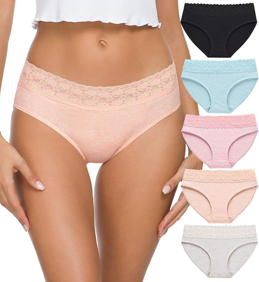 GNEPH Hipster Panties for Women Underwear Lace Bikini Hip-huggers Panties 5 Pack(218S-Black)