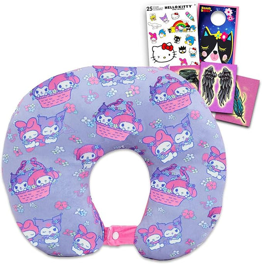 My Melody Travel Neck Pillow for Kids - Bundle with 13" My Melody and Kuromi Neck Pillow, Tattoos, Stickers, More | Sanrio...