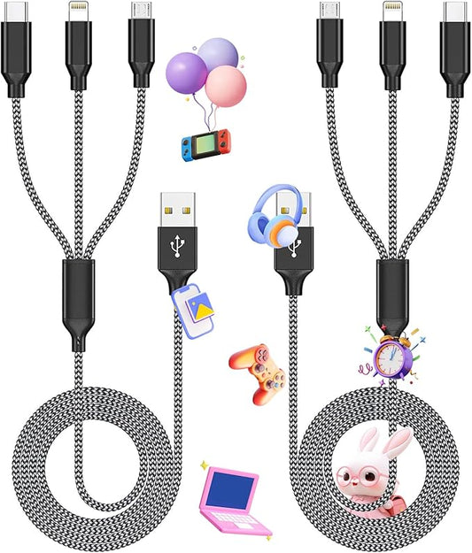 Firsting Multi Charging Cable,(2Pack 4FT) 3 in 1 Charging Cable for Multiple Devices, Nylon Braided Universal Charger Phon...