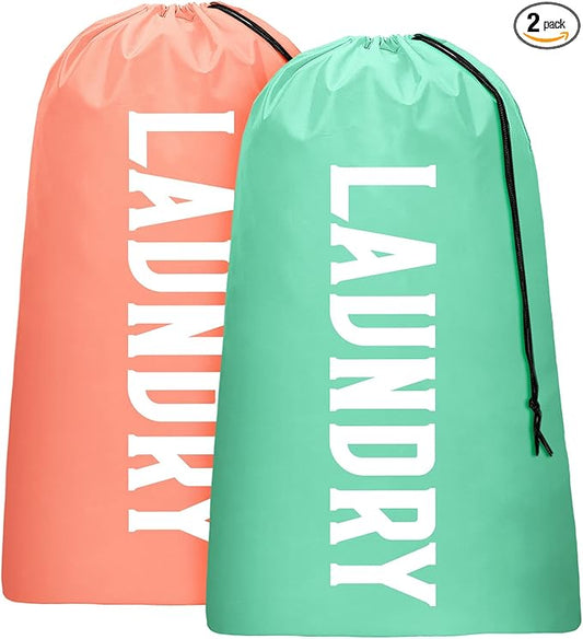 2 Pack XL Travel Laundry Bag, Machine Washable Dirty Clothes Organizer, Large Enough to Hold 4 Loads of Laundry, Easy Fit ...