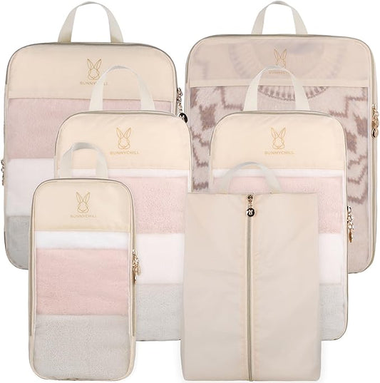 See Through Expandable Compression Packing Cubes, Mesh Travel Packing Cubes for Suitcases, Lightweight Organizers Bag Set ...