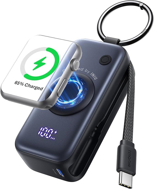 INIU Portable Charger, 5000mAh Power Bank for Apple Watch, 20W PD Fast Charging with Built-in USB C Cable, Flight-Safe Tra...