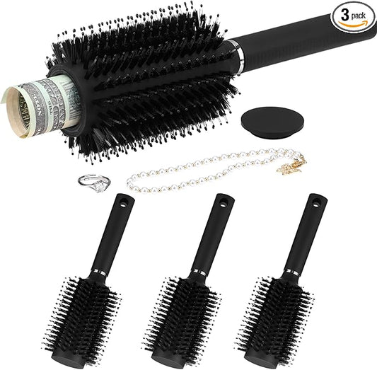 3 Pcs Hair Brush Safe Storage Compartment Brush Portable Lockable Stash Compartment Items for Jewelry, Cash, Valuables, Tr...