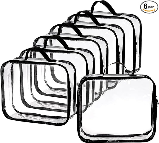 Fasmov 6 Pack Large Clear Travel Packing Cube, See-Through PVC Organizer, Vinyl Zippered Storage Bags Multipurpose Pouch w...