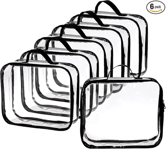 Fasmov 6 Pack Large Clear Travel Packing Cube, See-Through PVC Organizer, Vinyl Zippered Storage Bags Multipurpose Pouch w...