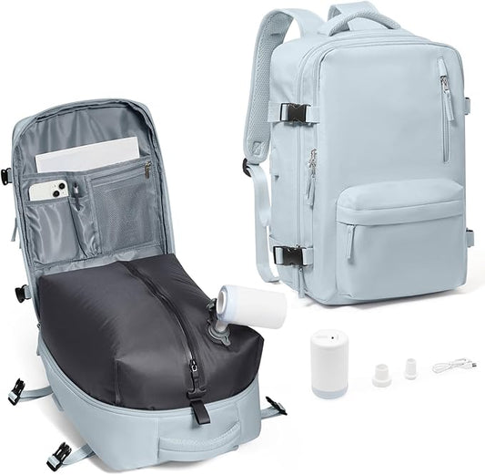 Vacuum Compression Backpack, Travel Vacuum Backpack with Electric Vacpack Pump, Flight Approved Carry On Personal Item Sui...