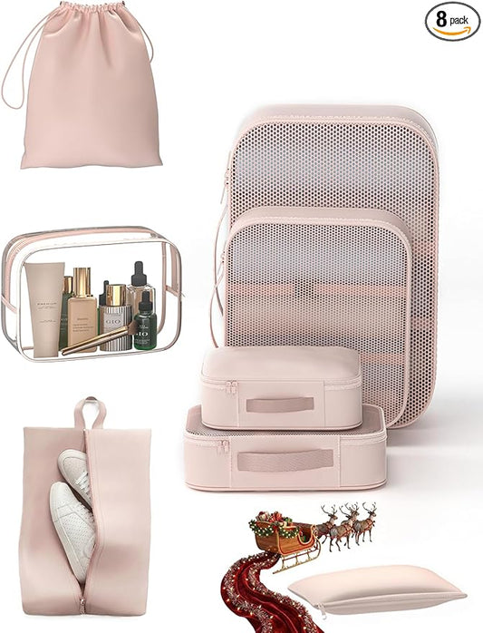 BLINGCOOL 8 Set Packing Cubes for Travel with Clear Toiletry Bag, Durable Luggage Packing Organizers, Carry-On Accessorie...
