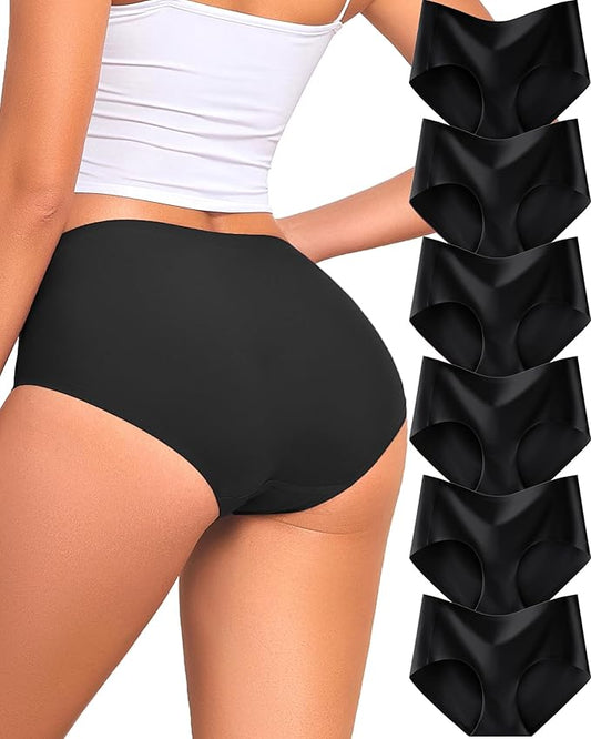 FINETOO 6 Pack Womens Seamless Underwear Full Coverage No Show Hipster Panties Mid Rise Stretchy Invisible Briefs