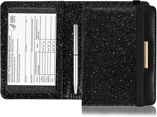 Caweet Passport Holder and Vaccine Card holder Combo RFID Blocking Leather Vaccination Card Wallet with Elastic Band Closu...