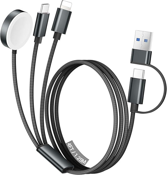 Temdan for Travel Vacation Essentials,3 in 2 USB C Cable for Apple Watch Charger/iPhone 17 Charger/Lightning,Multi Chargin...