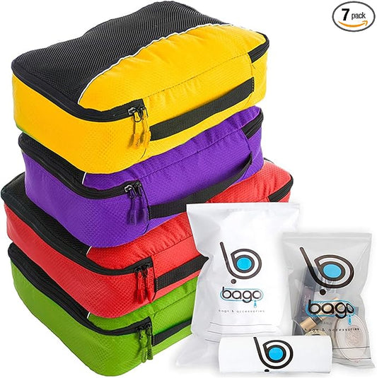 bago 7 Pcs Packing Cubes for Travel - 4 Travel Packing Cubes for Suitcases with 3 ZipLock Bags - Luggage Organizer Bags to...
