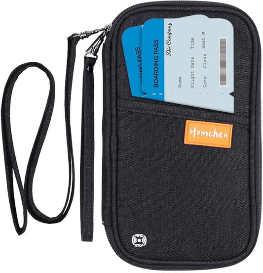 RFID Passport Wallet with Vaccine Card Slot, Family Travel Passport Holder Document Organizer Bag with Wrist & Neck Double...