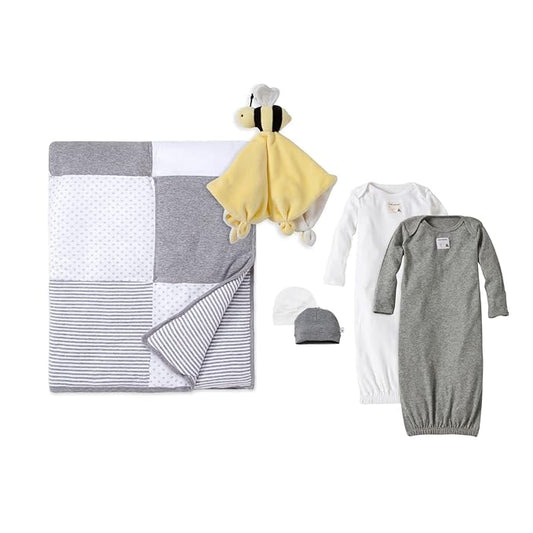 Burt's Bees Baby Unisex Baby Gift Set - Baby Sleeper Gowns, Hats, Reversible Quilt & Plush Toy, 100% Organic Cotton Essent...