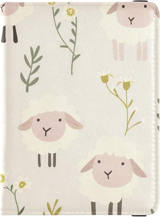 Sheep Floral Pattern Leather Passport and Vaccine Card Wallet Combo Travel Passport Wallet Passport Holder Combo with Vacc...