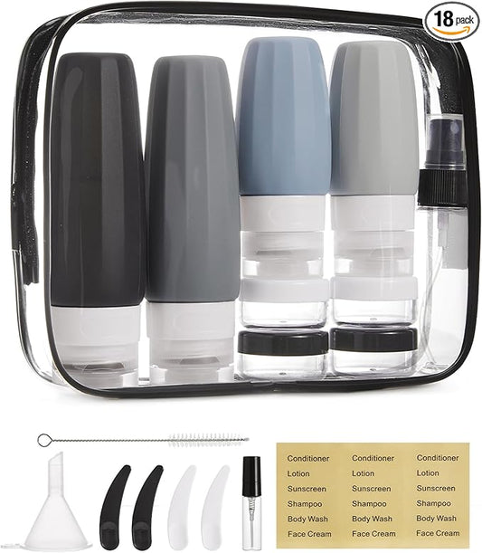 BAGSMART 18 Pack TSA Approved Travel Bottles for Toiletries, Leak Proof Silicone Travel Size Containers Bottles for Shampo...