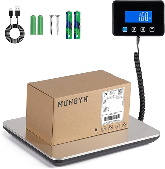 MUNBYN Shipping Scale, 440lb/1.8oz Digital Postal Scale for Packages with Hold/Tare Function, Backlit LCD, Battery & Cable...