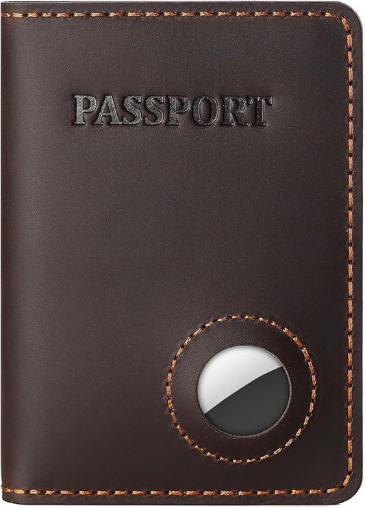 Real Leather Wallet Passport Vaccine Holder Combo Travel Organizer (Dark Brown)