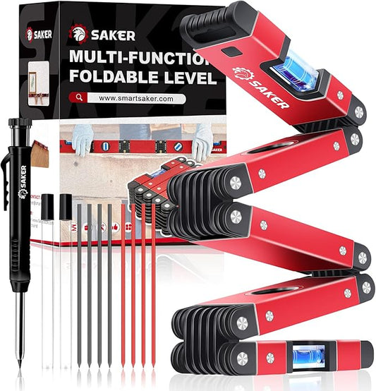 Saker Multi-Function Foldable Level and Deep Hole Pencil Set,Gifts for Men,Perfect Set of Multi-Angle Measurement Woodwork...