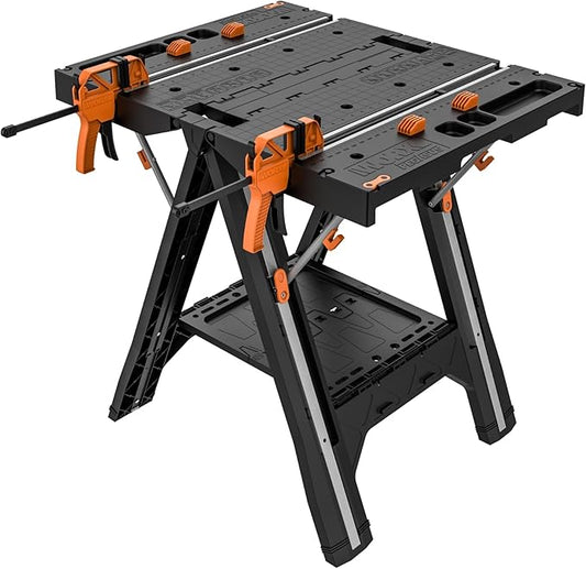 Worx Pegasus 2-in-1 Folding Work Table & Sawhorse, Easy Setup Portable Workbench, 31" W x 25" D x 32" H Lightweight Workta...