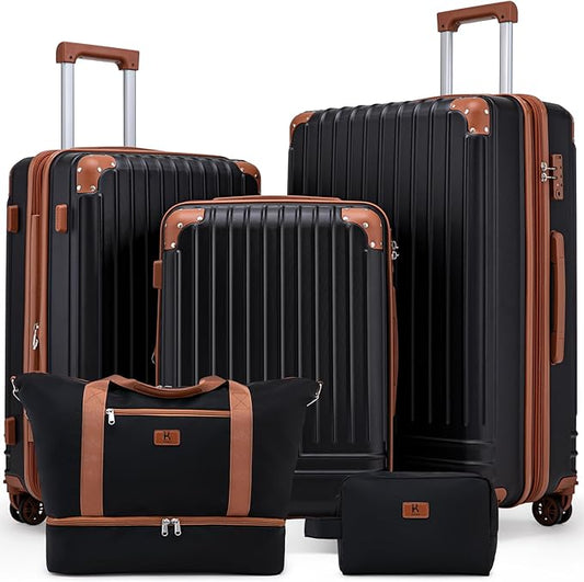 KUNEL Expandable 5 Piece Luggage Sets with Detachable Spinner Wheels and TSA Lock, Unisex Hardside ABS Suitcase Set, Hards...