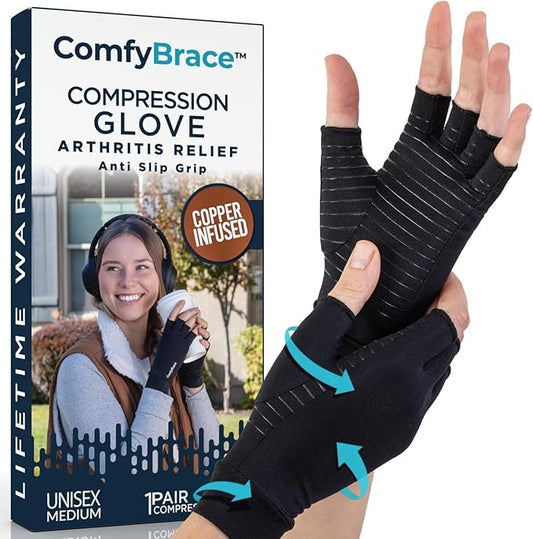 ComfyBrace Copper Infused Compression Arthritis Gloves for Hand & Finger Relief from pain/swelling caused by Rheumatoid Ar...