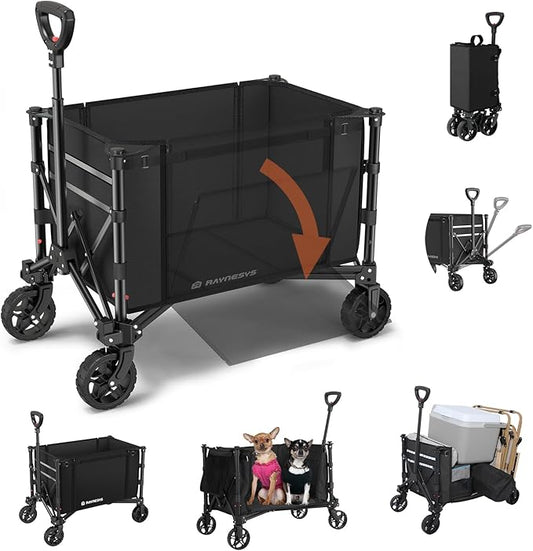 Raynesys 3 in 1 Collapsible Wagon Converts to Bench, 220lbs Foldable Wagon Cart with Wheels, 120L Shopping Cart for Grocer...