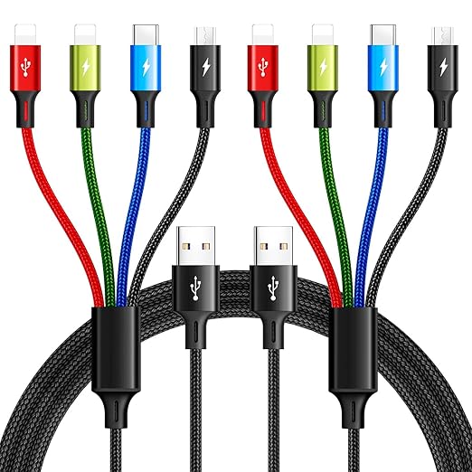 Multi Charging Cable 3.5A Multiple Charger Cable Braided 4 in 1 Multi USB Cable Fast Charging Cord with IP/Type C/Micro Po...