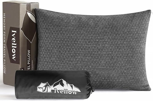 Ivellow Travel Pillow Compressible Camping Pillow for Sleeping Shredded Memory Foam Pillow Compact Firm Supportive for Adu...