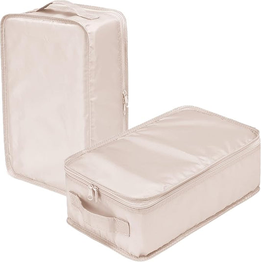 tianzong Travel Shoe Bag with Handle Holds 2 Pairs of Shoes, Shoe Packing Cubes for Travel (Beige, 2 Pack)
