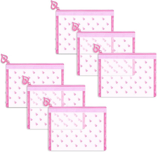 Fassave 6 Pack Mini Zipper Mesh Makeup Bags, Heart Print Nylon Cosmetic Bags Toiletry Bags for Office Travel Organization...