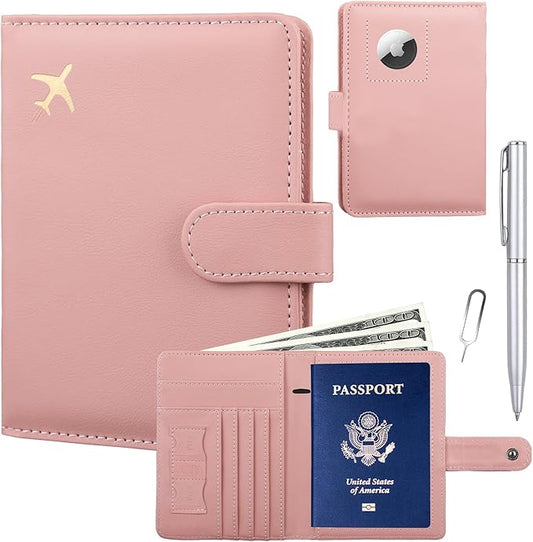 GOAUS Passport Holder for Travel with AirTag Slot Cards Cash Pocket, Faux Leather Travle Wallet Gifts for Women Men RFID B...
