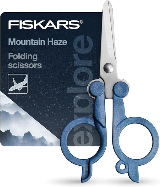 FISKARS Folding Travel Scissors - TSA-Compliant and Portable - Stainless Steel Blades and Blue Handles