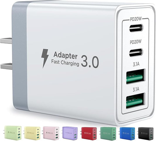 Aioneus USB C Charger Block, 40W Fast Charging Block Type C Charging Block 4-Port Dual Port PD+QC Wall Charger Head Cube f...