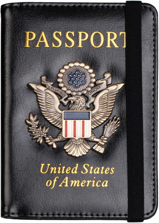 TOURSUIT RFID Blocking Passport Holder for Women Men, Leather Passport Travel Wallet with Metal 3D Metal Badge, Travel Doc...