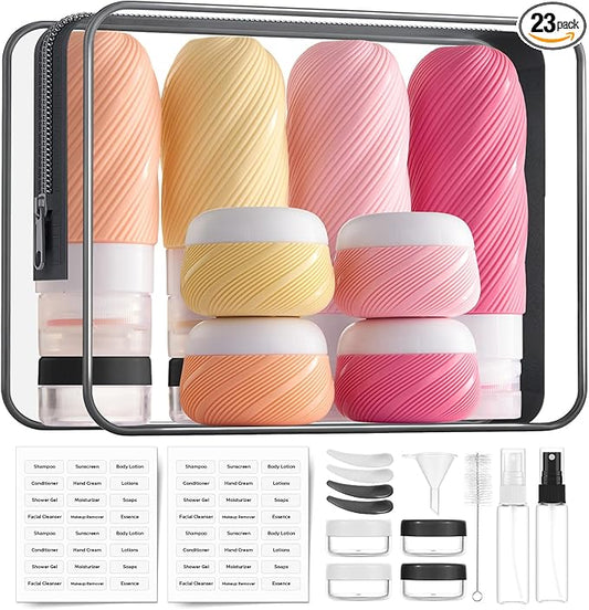 LitBear 23 Pack TSA Approved Travel Bottles for Toiletries, Leak Proof Refillable Travel Size Containers Kit with Silicone...