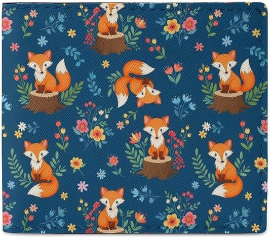 MUMEHAZ Mini Wallets for Women Slim Bifold Wallet with 2 Card Slots Fox Flowers Cases Money Organizer Wallet