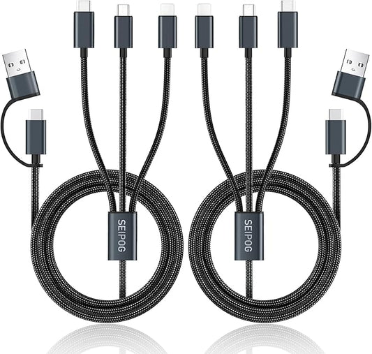 SEIPOG Multi Charging Cable 5 in 1, 2PCS 4FT USB C/A Multi Charger Cable to Type-C/Micro USB Port, Nylon Braided USB C Mul...