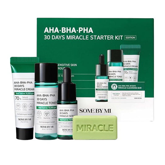 SOME BY MI AHA BHA PHA 30Days Starter Kit - Toner 1.01Oz, Serum 0.33Oz, Cream 0.7Oz, Cleansing Bar 1.05Oz - Mild Exfoliati...