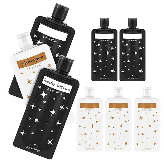 ANNOKSF 8 Pack Travel Pouches for Toiletries, Refillable squeeze Liquid travel pouches,Travel Shampoo and Conditioner Pouc...