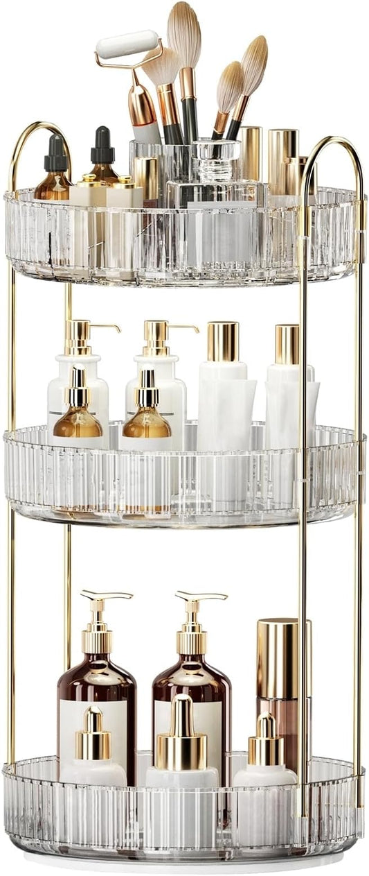 360° Rotating Makeup Organizer, Large-Capacity Skincare Make Up Storage 3 Tier Perfume Organizers Cosmetic Dresser Organiz...