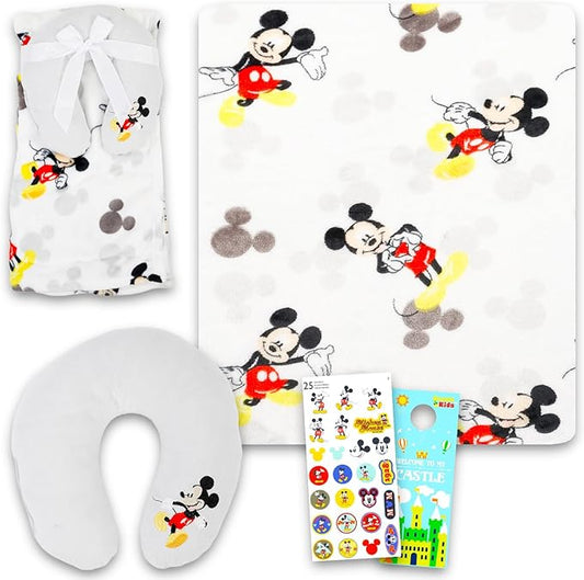Disney Mickey Mouse Travel Blanket & Pillow Set - Bundle of a Travel Blanket, Pillow, Stickers, More | Mickey Mouse Travel...