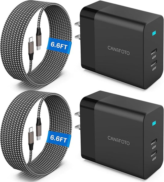 2Port 45W Super Fast Charger Type C, 2Pack 45W USB-C Charger Android Phone Charger Fast Charging for Samsung Galaxy S24 Ul...