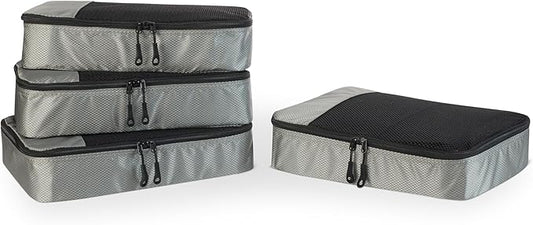 Amazon Essentials 4-Piece Packing Cubes Travel Accessories Set, Luggage Organizer with Double Zipper, Mesh Top, 100% Polye...