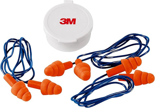 3M Corded Reusable Earplugs, 3 Pack, Noise Reduction Rating (NRR) 25 dB, Easy To Use & Insert, Pliable & Tri-Flange Design...