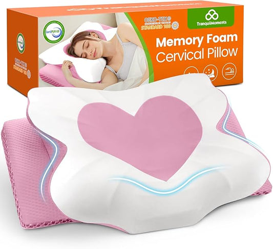 TranquilMoments Cervical Neck Pillow for Sleeping, Memory Foam Side Sleeper Pillow, Ergonomic Pillows for Neck Pain Relie...