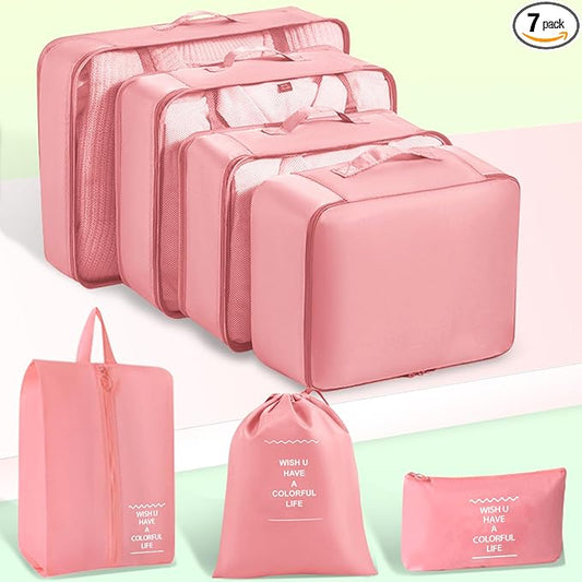 Packing Cubes 7 Set Travel Essentials for Carry on Luggage Organizers Bag Packing Cubes for Suitcases Travel Accessories(P...