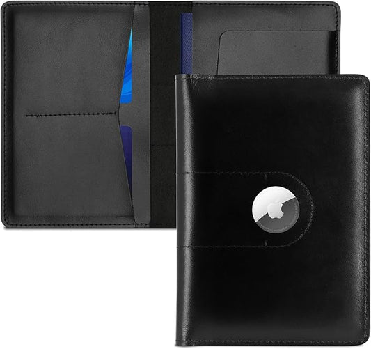 Genuine Leather Passport Holder for Travel Passport Covers with AirTag Slot Passport Wallets for Men Women Family Travel C...